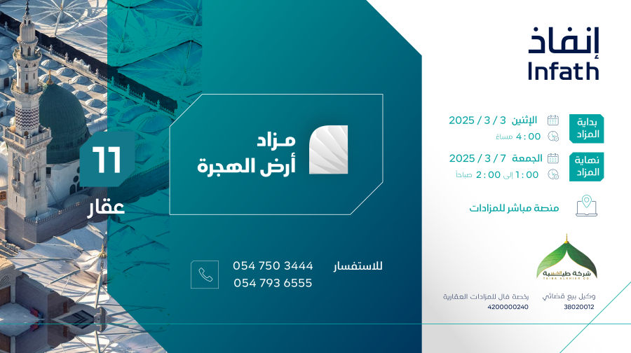 عاجل 11 فرصة عقارية بمزاد أرض الهجرة